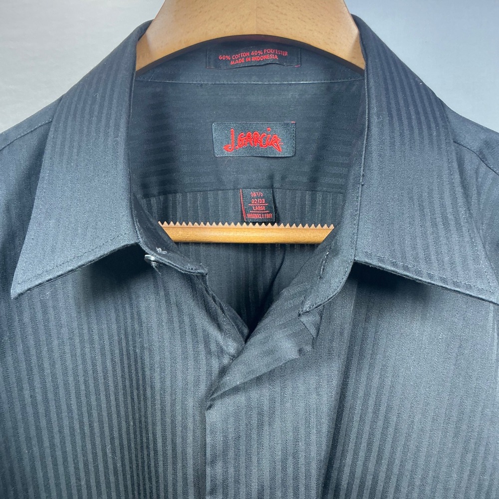 J Garcia Striped Dress Shirt Long Sleeve Button Up Collared Black 16 1/2‎ 32/33